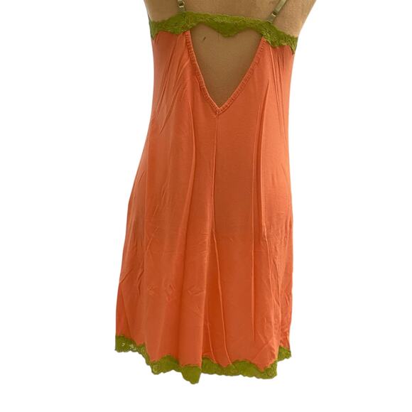 Betsey Johnson Orange and Green Size Large Nighty Cotton and Lace Slip Y2K - Picture 12 of 15